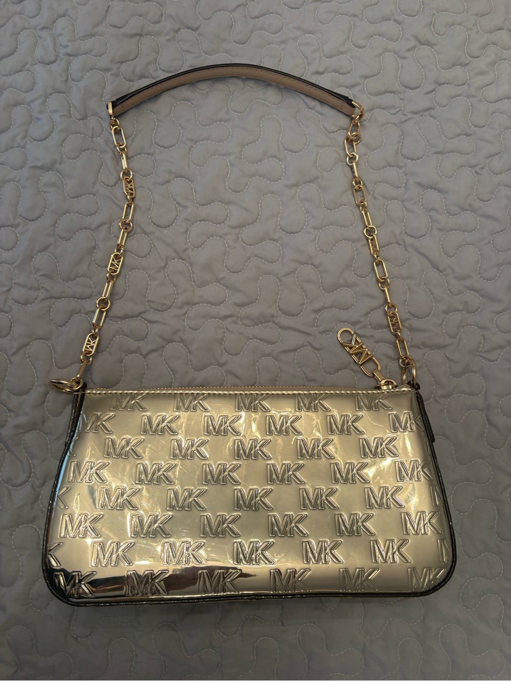Michael Kors Metallic Gold MK-Embossed Shoulder Bag